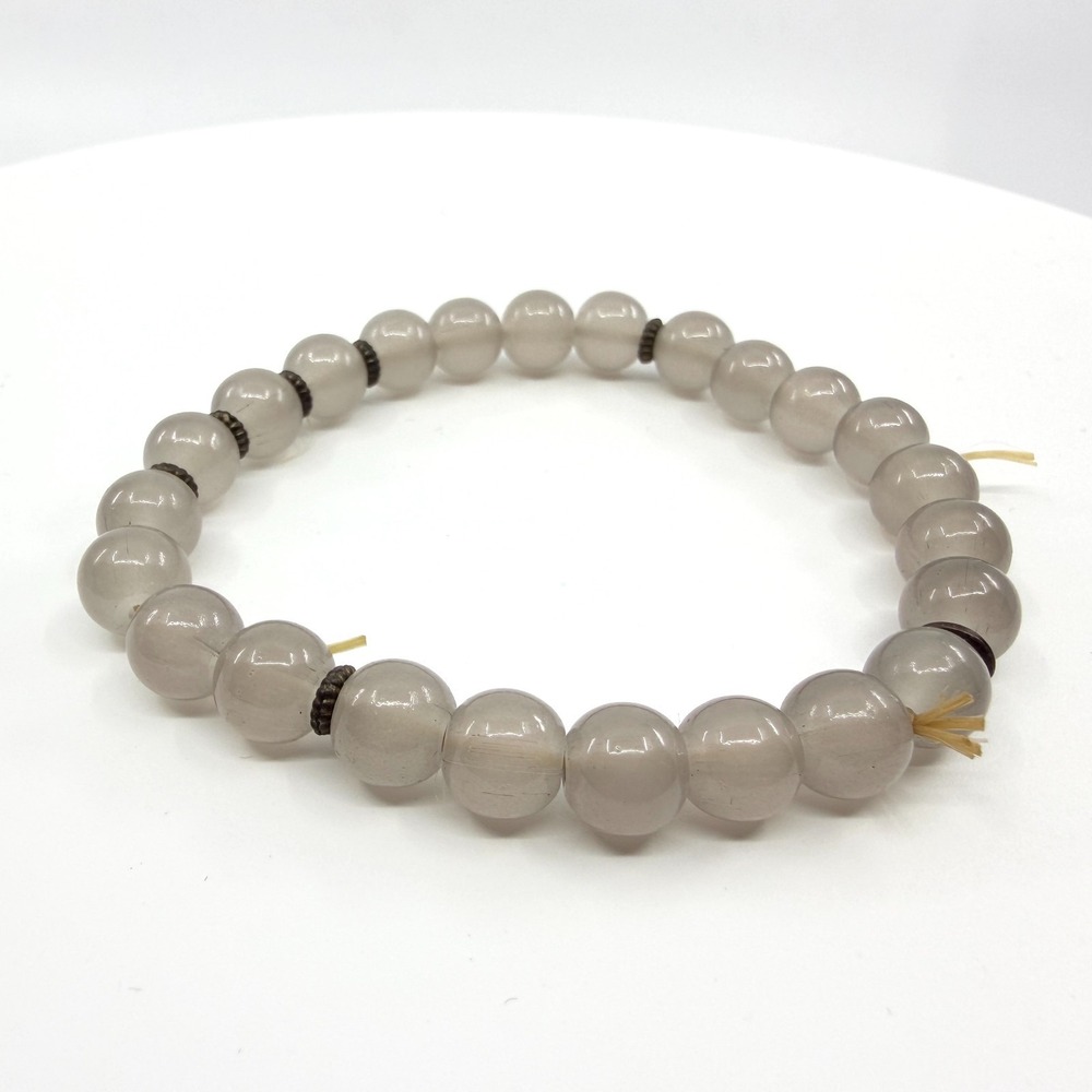 Vintage Y2K Gray Smoky Quartz Glass Bead Stretch Bracelet Boho Stackable Classic